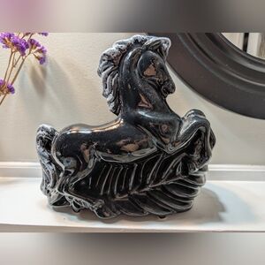 Black Ceramic Horse Planter 1950's